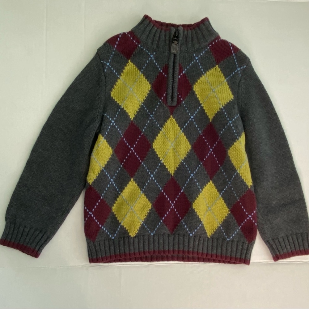 JANIE & JACK 1/4 Zip Up Argyle Grey Sweater Size 3T